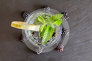 Mineral water with berries and mint