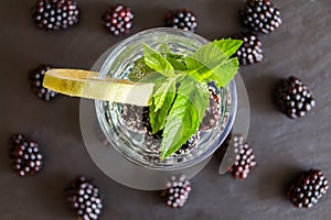 Mineral water with berries and mint