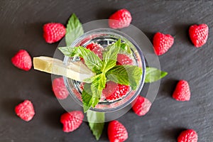 Mineral water with berries and mint