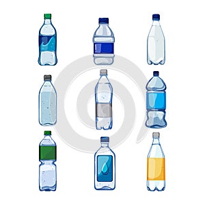 mineral water bottle set cartoon vector illustration