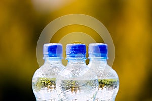 Mineral water bottles on nature background