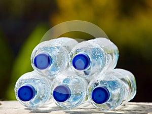 Mineral water bottles on nature background