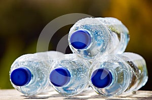 Mineral water bottles on nature background