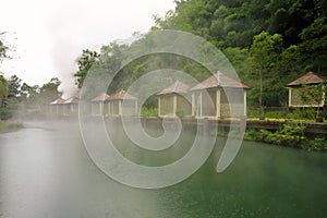 Mineral water room with pond in morning Hot Springs