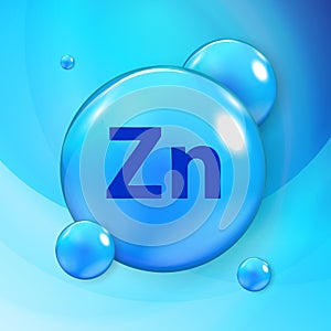 Mineral Zn Zink blue shiny pill capsule icon. Vector Illustration