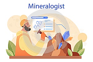 Mineralogist concept. Professional scientist studying natural stone