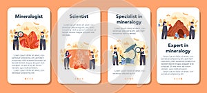 Mineralogist mobile application banner set. Professional scientist