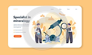 Mineralogist web banner or landing page. Professional scientist