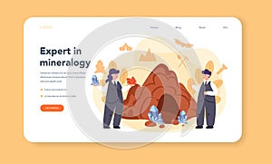 Mineralogist web banner or landing page. Professional scientist