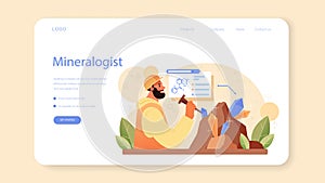 Mineralogist web banner or landing page. Professional scientist