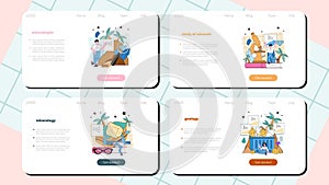 Mineralogist web banner or landing page set. Scientist studying natural