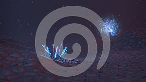 Minerals on alien planet 3D rendering