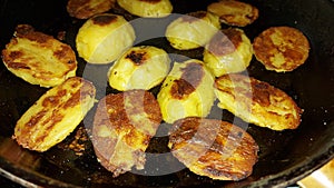 Minerals and vitamins are rich. Roasted potatoes close-up.