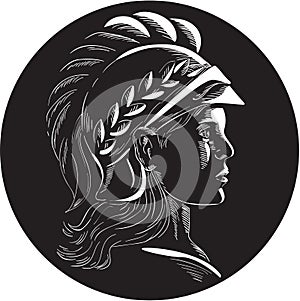 Minerva Head Side Profile Oval Woodcut photo