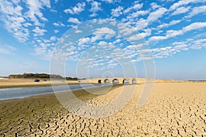 Ming dynasty stone arch bridge with blue sky