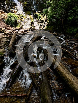 Mingo Falls NC the running stream across the rocky bed