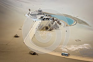 Mingsha shan desert and Crescent moon lake in Dunhuang, Gansu, C