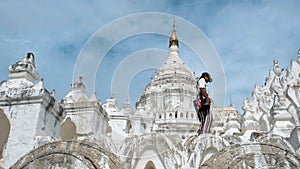 Mingun Mandalay Hsinbyume Pagoda Mandalay Myanmar, young woman visit white temple on vacation Myanmar