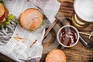 Mini beef burgers served in pub or bar