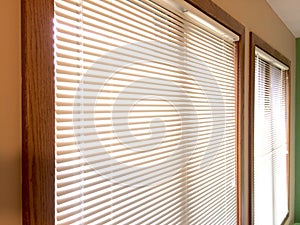 Mini blinds 2 wood window frames
