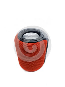 Mini bluetooth red speaker isolated on over white background