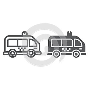 Mini bus line and glyph icon, automobile and car, minivan sign, vector graphics, a linear pattern on a white background.