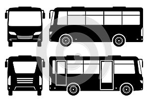 Mini bus silhouette vector illustration with side, front, back, view