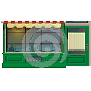 Mini cafe shop exterior isolated on white background. Street restraunt building illustration in flat style. Vector photo