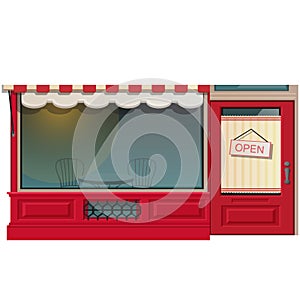 Mini cafe shop exterior isolated on white background. Street restraunt building illustration in flat style. Vector photo