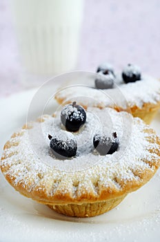 Mini cakes with berries and icing sugar