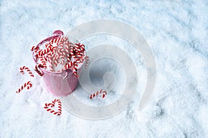 Mini candy canes on white background, Christmas Candy cane