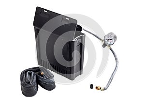 Mini car air compressor on white background