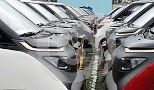 Mini cars in a row outdoors