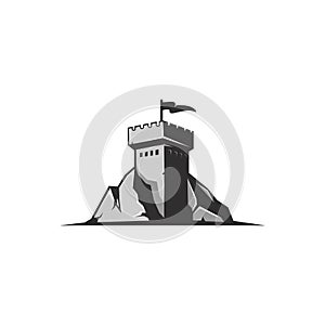 Mini castle in mountain with variant color available for logo-icon-clipart
