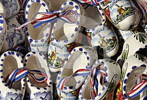 Mini ceramic wooden shoes at a souvenir shop