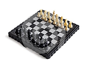 Mini chess folding magnetic board with plastic pieces