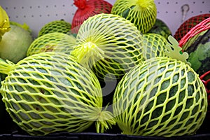 Mini chinese watermelons in supermarket