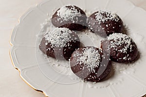 Mini Chocolate Brownie Wet Cookies with Coconut Powder / Turkish Islak Kurabiye.