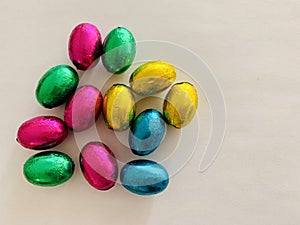 Mini Chocolate easter eggs for children on white background