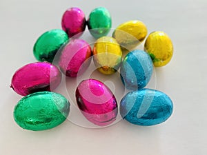 Mini Chocolate easter eggs for children on white background