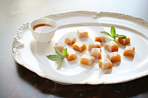 mini creme caramels on dessert platter