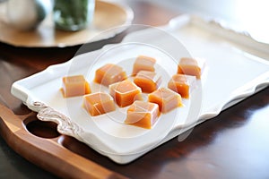 mini creme caramels on dessert platter