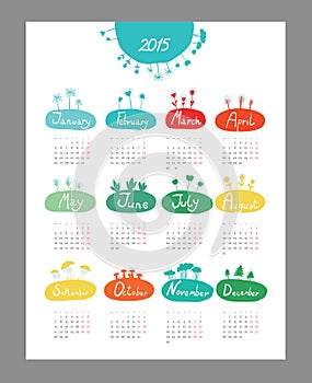 Mini cute calendar 2015 seasons