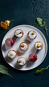 Mini desserts elegantly presented on pristine white plate, irresistible delights