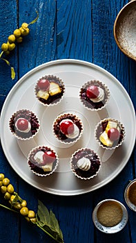 Mini desserts elegantly presented on pristine white plate, irresistible delights