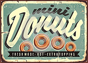 Mini donuts, fresh and hot, retro tin sign photo