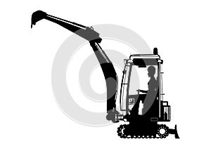 Mini excavator with an operator.