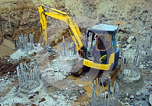 Mini excavator yellow
