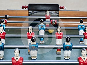 Mini football game table in close up view