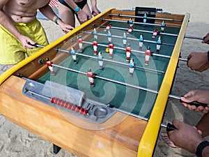 Mini football game table in close up view